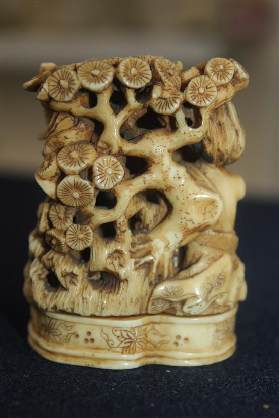 A Japanese walrus ivory okimono, Meiji period, 6.3cm